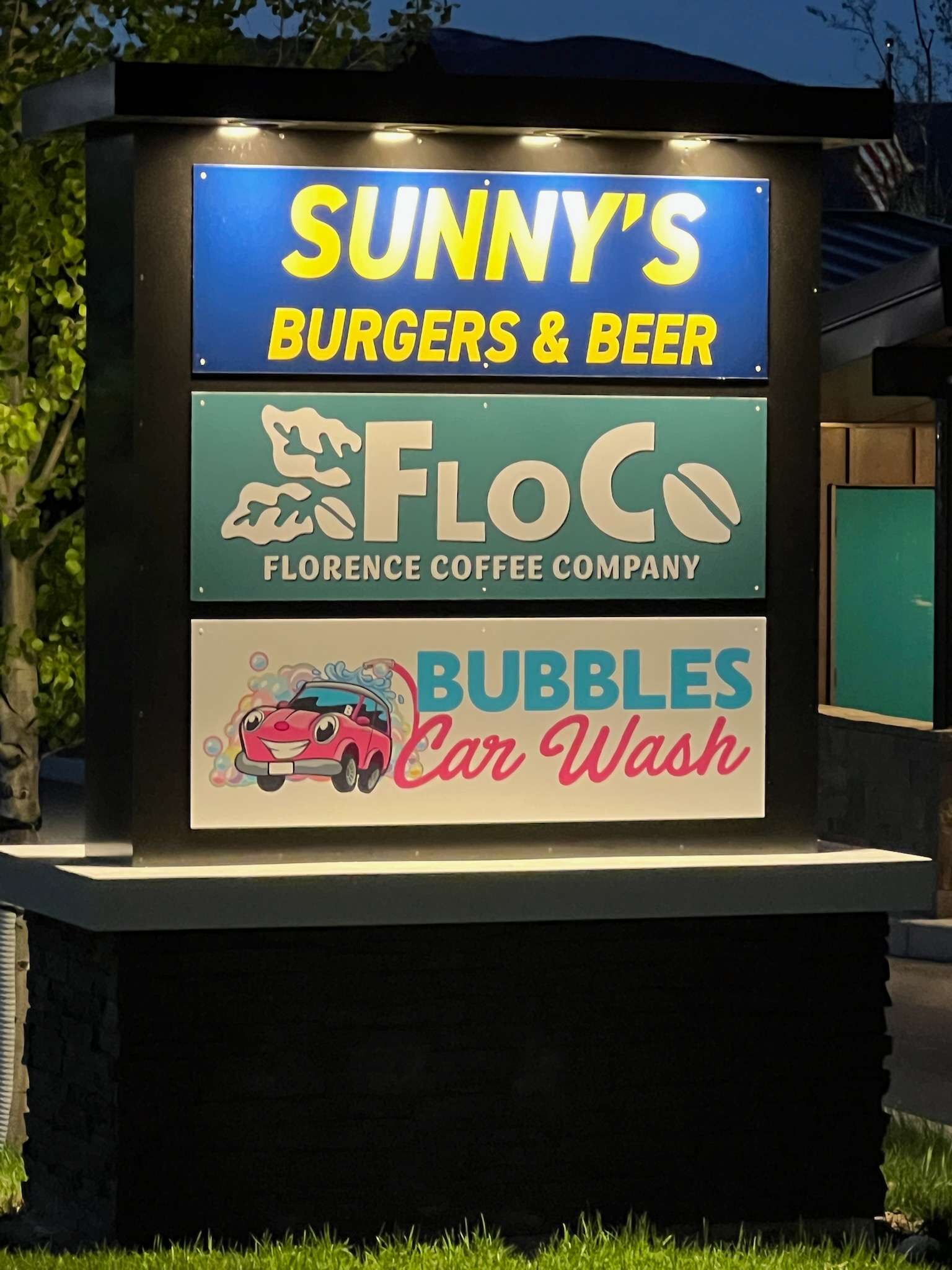 The Bubbles Car Wash sign on Highway 93 in Whitefish